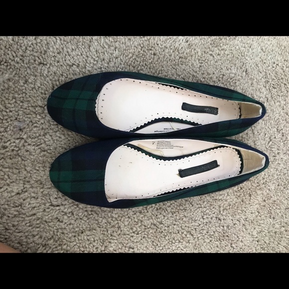 Navy and Green Plaid Ballet Flats - Picture 2 of 6